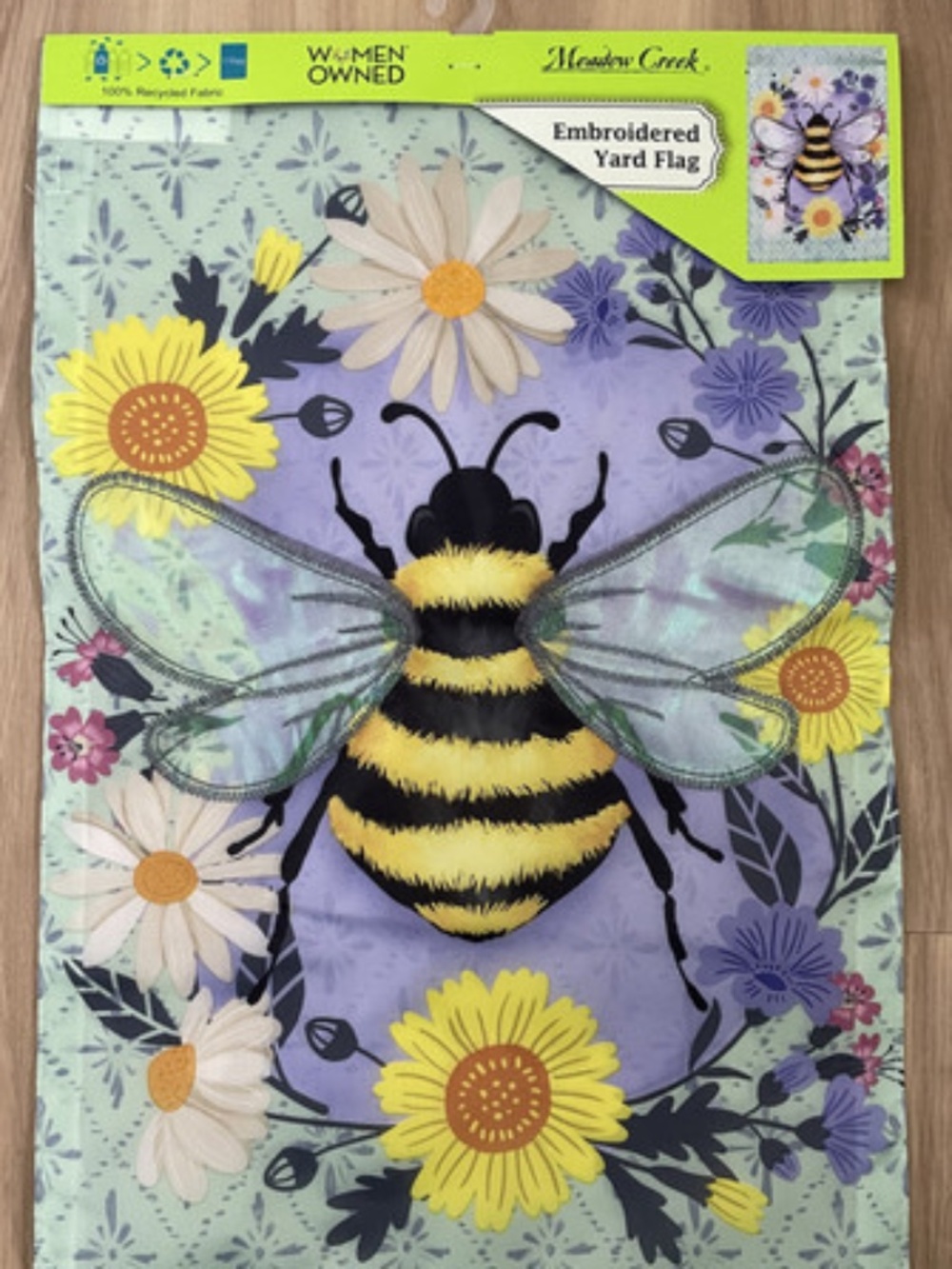Meadow Creek Embroidered Bumble Bee Garden Flag 11x18 NWT Floral Yard Decor